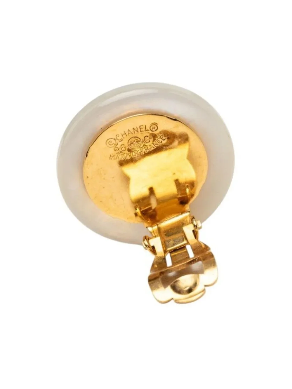 Chanel Logo Earrings Gold Plated Faux Pearl